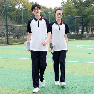 Summer Junior High School Uniform Set Preppy Style High School Blue Short-Sleeved T-Shirt Primary School Student Sixth Grade Graduation Photo Uniform