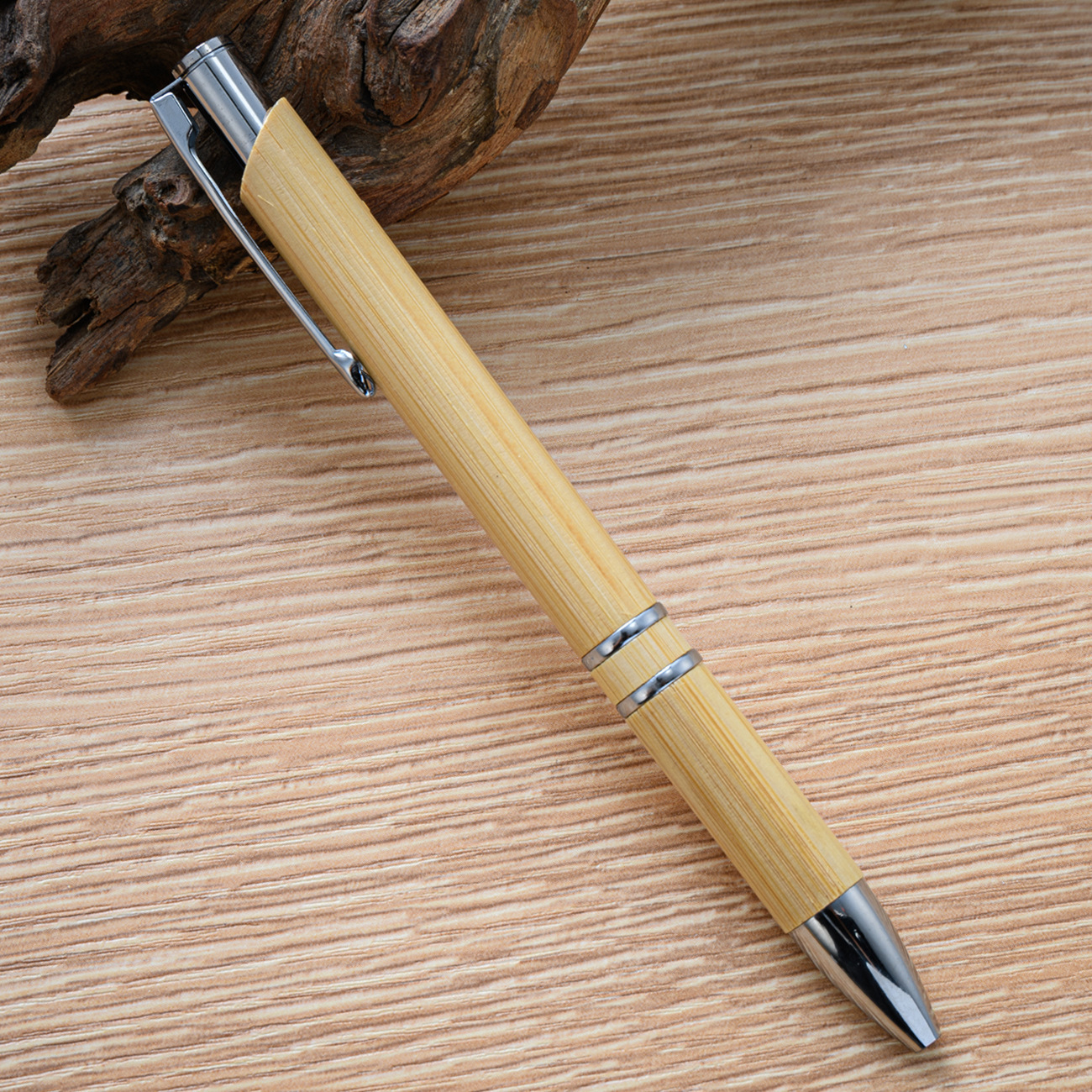 Dos líneas de bolígrafo de bambú movido al por mayor regalos comerciales publicidad bolígrafo de promoción puede imprimir logotipo bolígrafo de bambú spot