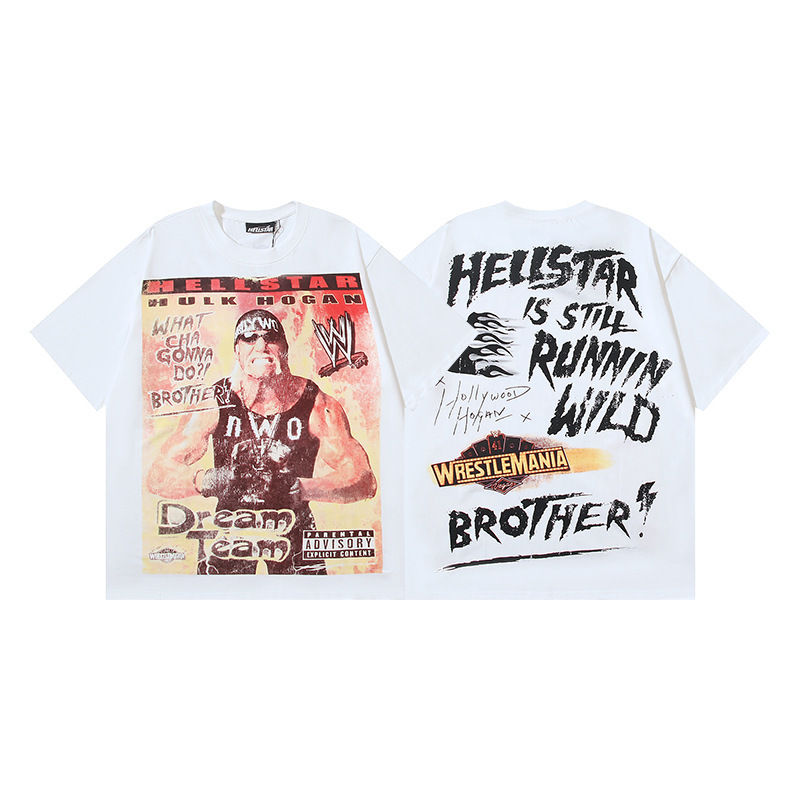 25ss 夏新作 Hellstar アメリカンファッション ハイストリート ウォッシュ加工 ダメージ加工 プリント ゆったり 半袖 Tシャツ 男女兼用|undefined