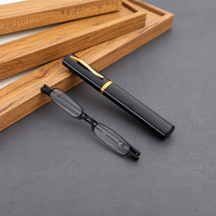 Mini Pen Holder Reading Glasses Portable High-Definition Ultra-Light Elderly Glasses Spring Frame Reading Glasses Spot Wholesale