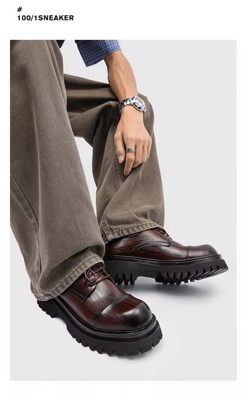 ShoeVault Britischer Modetrend Herren-Lederschuhe Dicke Sohle Derby Zehenkappe Business Hochzeit Bräutigam Weiche Oberfläche Sport Freizeit_voghion.com