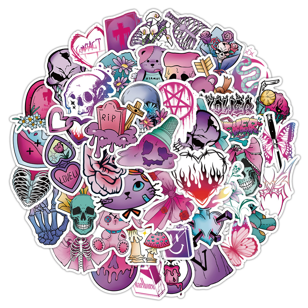 50 pegatinas de graffiti en blanco y negro de venta caliente de Amazon pegatinas decorativas impermeables de casco de guitarra punk en blanco y negro de estilo gótico