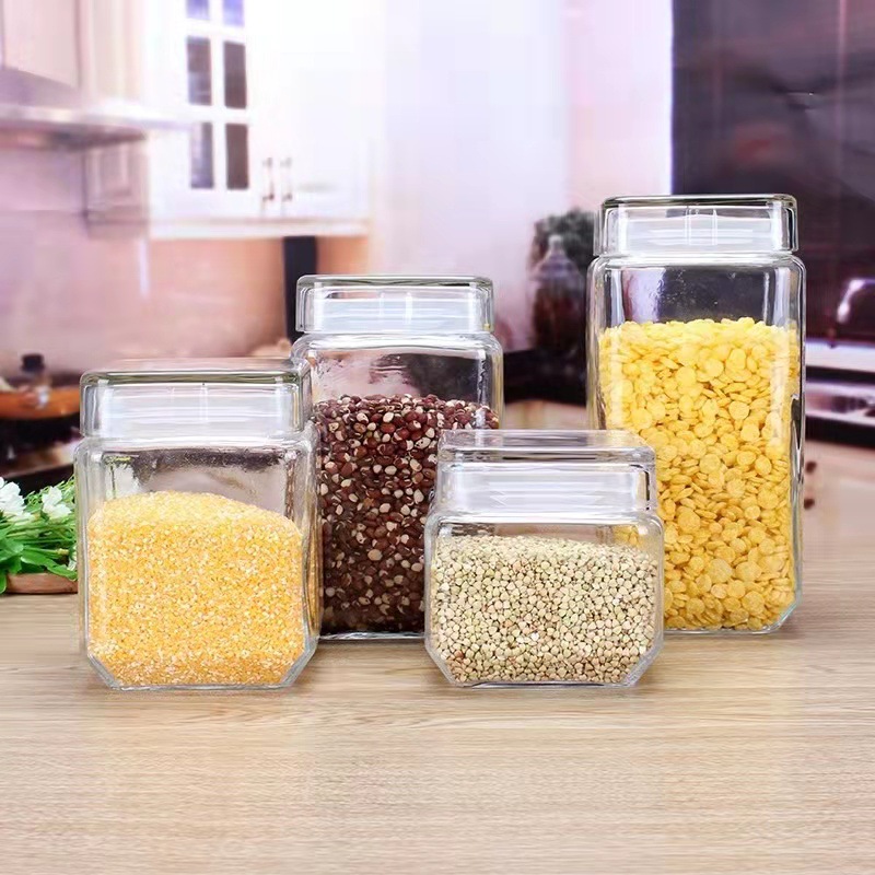 批发方形玻璃罐五谷杂粮食品罐防潮透明干果瓶厂家直营茶叶花茶罐