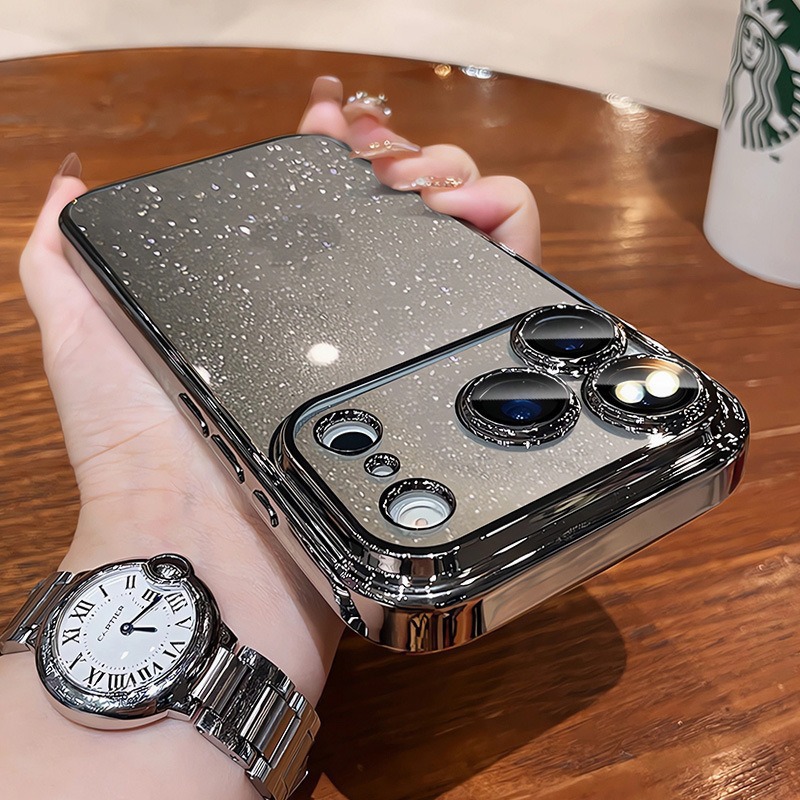 Funda para iPhone 17 Pro con purpurina estrellada galvanizada, compatible con Apple 16 con protector de lente, carcasa rígida de PC anticaídas