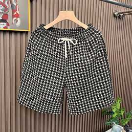 千鸟格夏季宽松条纹四分裤轻奢时尚潮牌复古直筒男士运动短裤大码