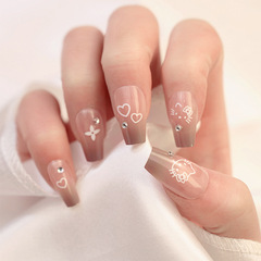 網紅ins法式美甲貼片鑲鑽穿戴甲 24片假指甲貼片美甲甲片成品批發