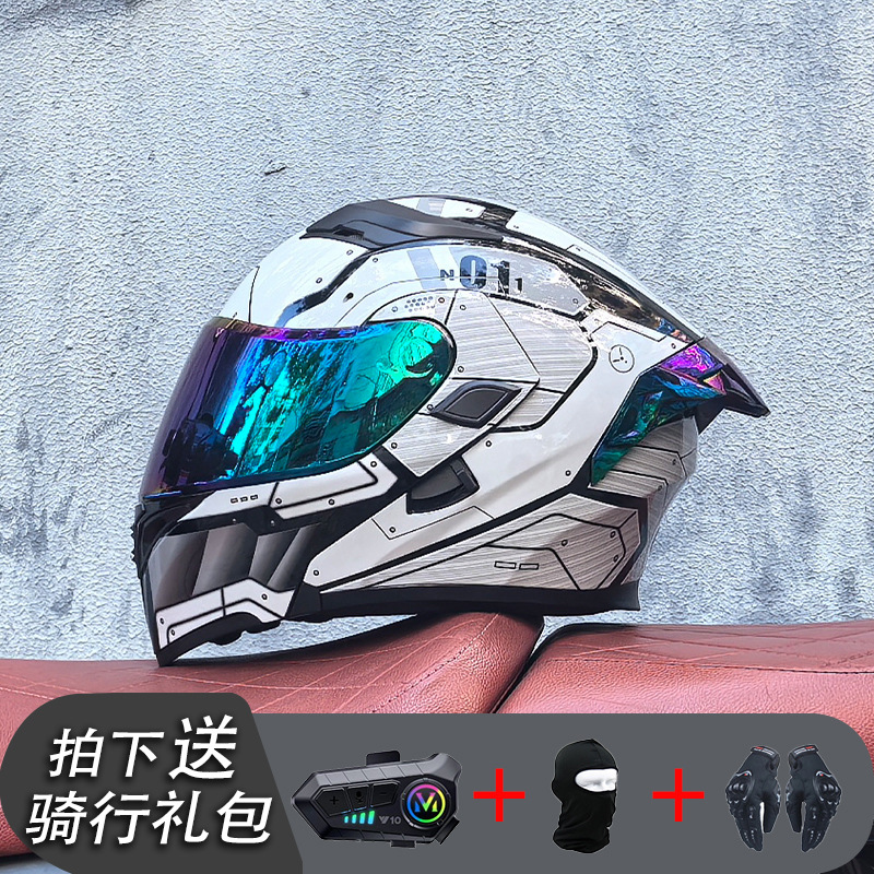 ORZ Casco de carreras Casco de doble lente totalmente cubierto para hombre Casco completo Four Seasons Travel Rally Casco completo Personalidad Bluetooth