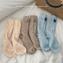 針織愛心鈎花羊毛襪甜美粉色少女系中筒襪秋冬溫暖防寒睡眠地板襪