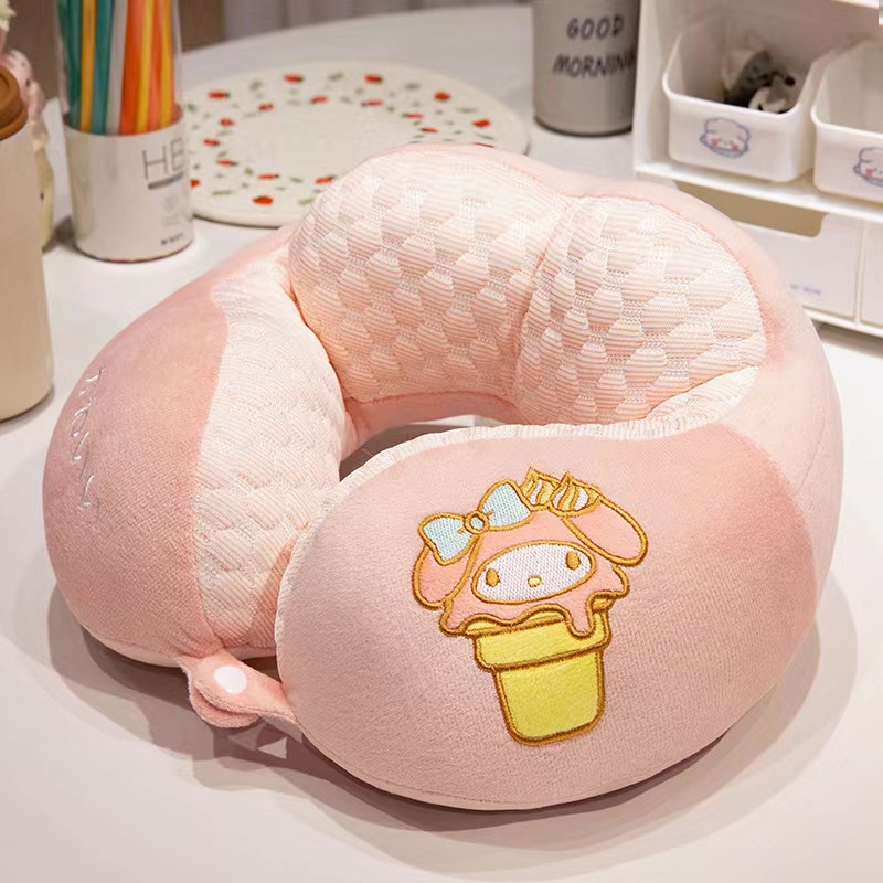 Coulomi almohada para la siesta de doble joroba sensación de hielo, linda pareja de dibujos animados, collar, almohada para el almuerzo de viaje portátil