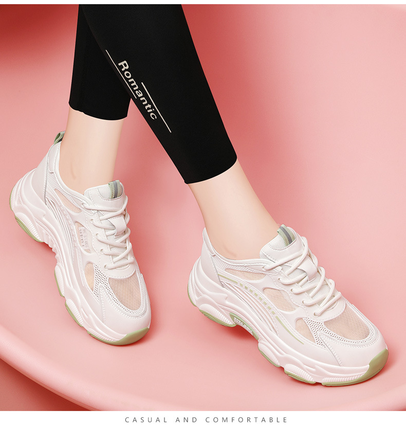 Giày sneaker nữ lưới thoáng khí đế dày phong cách thể thao mùa hè — 1946 trắng xám, 1946 trái cây xanh chi tiết 2