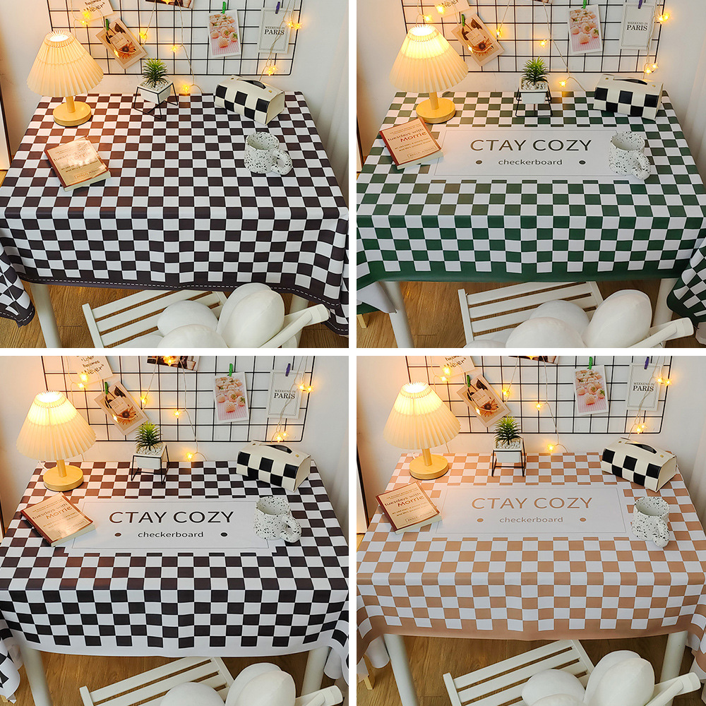 PVC tablecloth waterproof and oil-proof ins style simple modern Plaid student desk decoration dining table tablecloth coffee table table mat