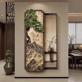 新中式入户玄关装饰画可关闭隐藏式穿衣镜卧室推拉暗藏式全身镜子