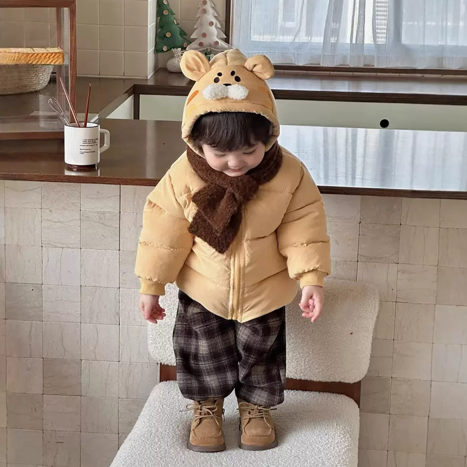 2024新款冬季洋气加厚保暖可爱卡通小老虎棉衣外套宝宝冬装外出服
