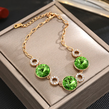 新款超閃地利水晶手鏈ins風日韓氣質高級感時尚網紅翠綠花環手環