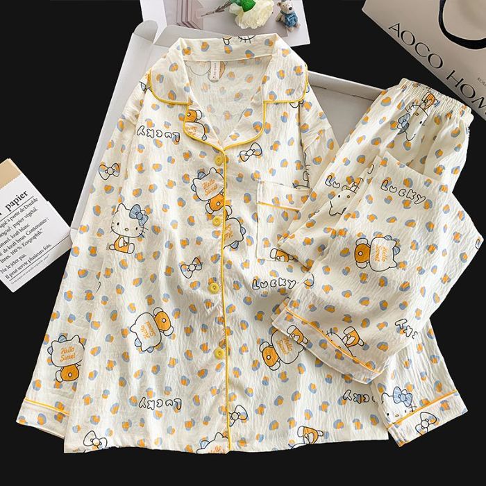 Al por mayor transfronterizo primavera y otoño dulce dibujos animados nubes de algodón pantalones de manga larga pijamas de niñas vestidos de hogar