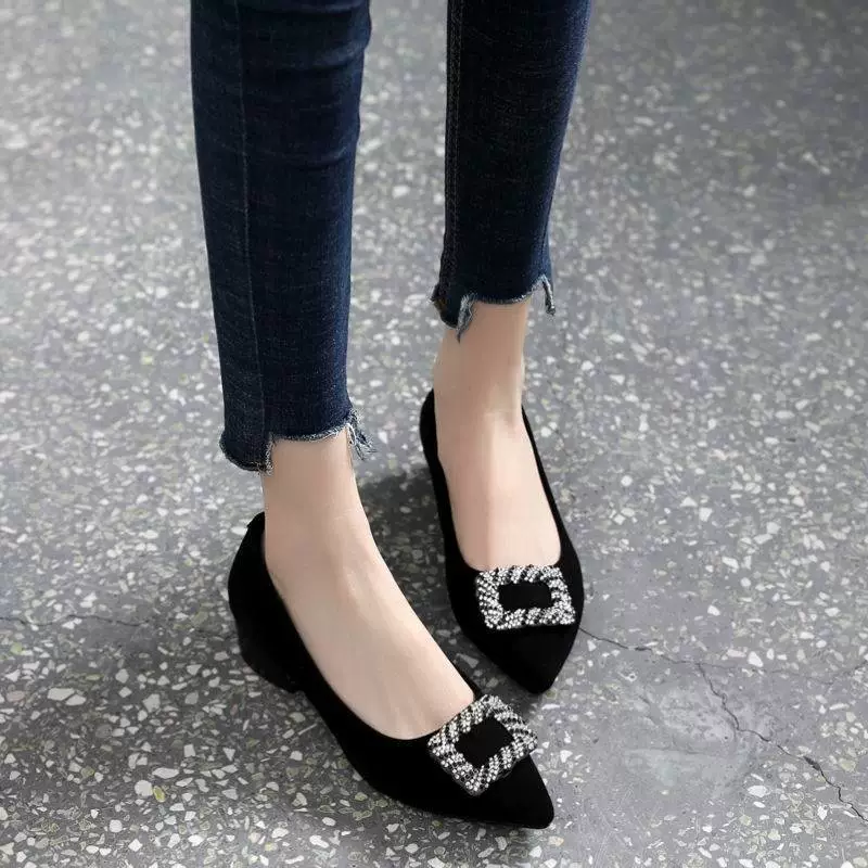 Women's Shoes Women's Summer Shallow Mouth Versatile Beanie Shoes Flat Low Heels Black Shoes Soft Surface Slip-on Work Shoes