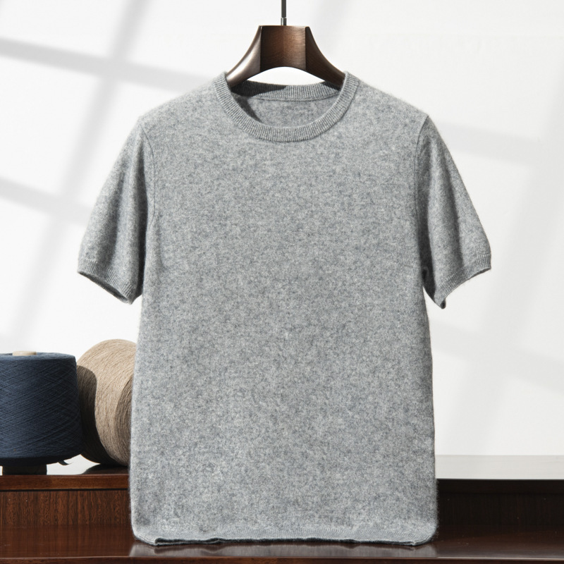 Spring, Autumn, and Winter Men's Cashmere Sweater, Round Neck Short Sleeve Knitwear, Casual Pullover, Cashmere Sweater for Layering, Trendy