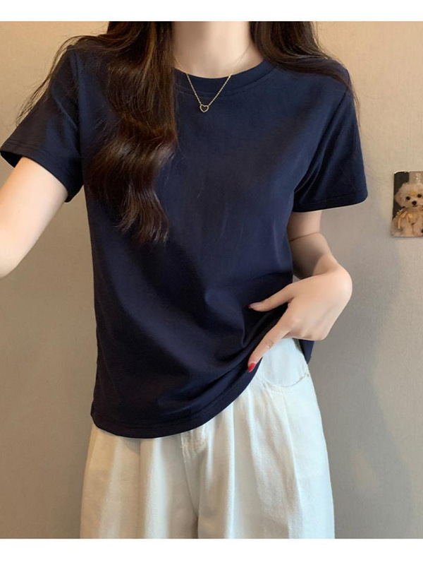 Plus-Size Slimming Solid Color Regular Shoulder Short-Sleeve T-Shirt for Women, New Summer Style for Curvy Women, Casual Half-Sleeve Top, Ins Style Plus-Size Slimming Solid Color Regular Shoulder Short-Sleeve T-Shirt for Women, New Summer Style for Curvy Women, Casual Half-Sleeve Top, Ins Style