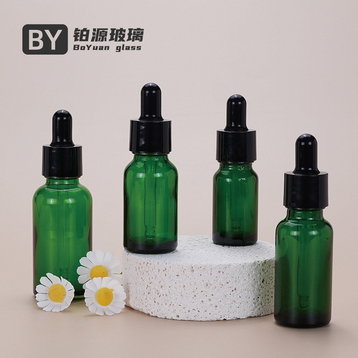 厂家现货绿色玻璃滴管瓶小容量精油瓶10.15.20毫升精华液水乳液瓶