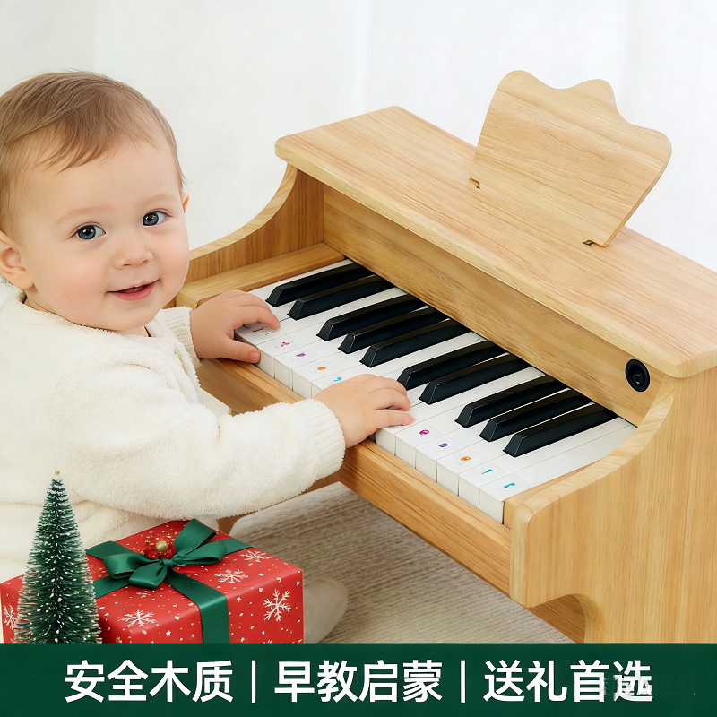 Piano electrónico de madera de 25 teclas para niños, juguete musical educativo temprano para bebés, regalo de cumpleaños para niños y niñas.