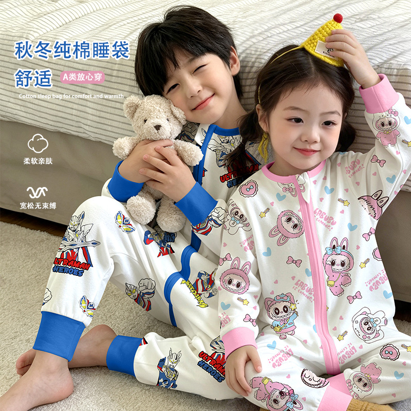 Children's sleeping bag, thin pure cotton, suitable for spring and autumn, baby sleeping bag, winter, leg opening, anti-kick blanket, for medium and large children, all seasons.