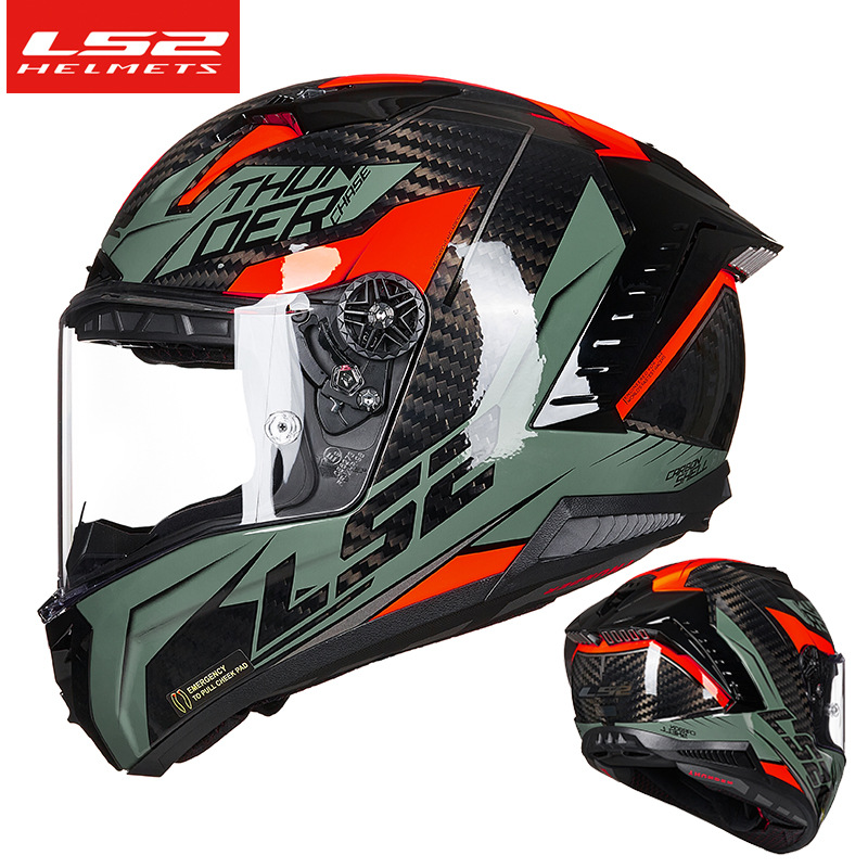 LS2 fibra de carbono casco de la motocicleta de los hombres y las mujeres de carreras de motos casco completo Four Seasons universal verano trueno Feng FF805