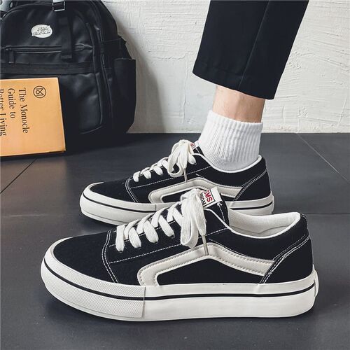 Original niche design canvas shoes for men, black board shoes, large size 46, sports running shoes, trendy, Zhejiang Wenzhou, Korean style, cotton