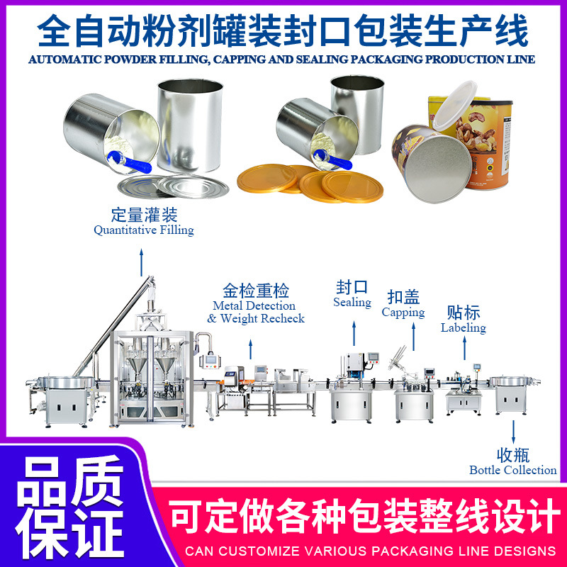 全自动粉剂罐装生产线奶粉灌装生产线蛋白粉罐装流水线定制设备厂