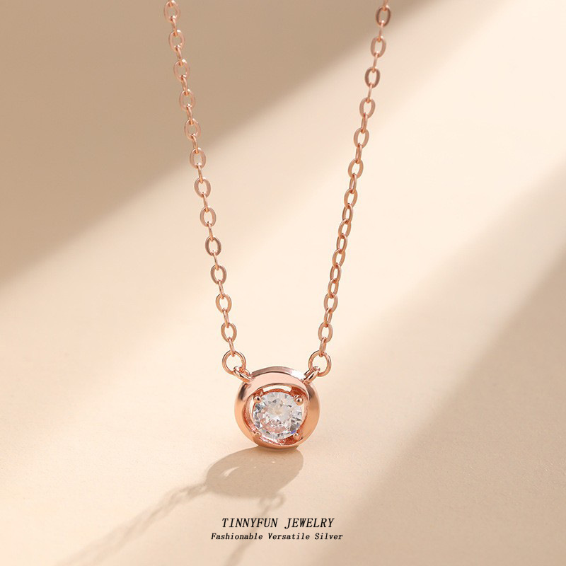 S925 esferas de plata esterlina moda ligera lujo collar de oro rosa mujer cadena de clavícula de diamantes suministro al por mayor