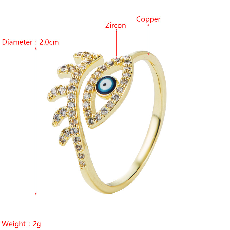 European And American Fashion Copper-plated Gold-plated Micro-inlaid Zircon Eyes Pearl Ring display picture 1