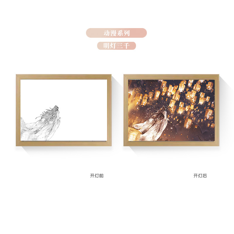 Tres colores TikTok popular pintura ligera de dibujos animados dormitorio noche pintura luminosa marco de fotos de madera maciza creativo bricolaje fabricante
