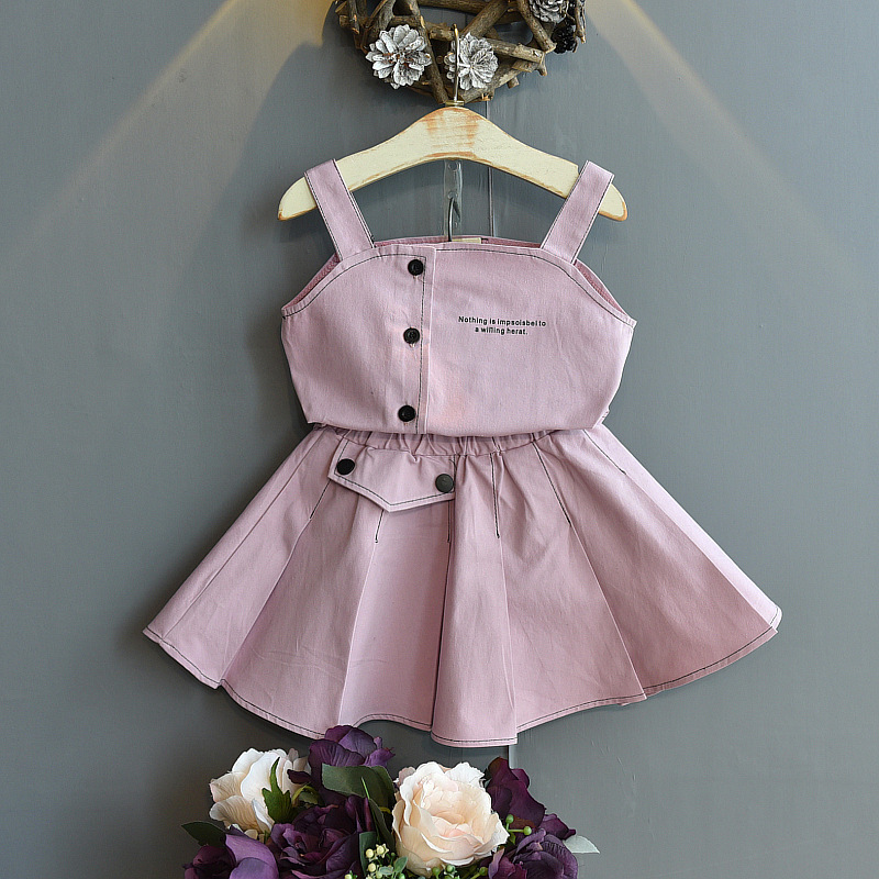 2021 summer new pattern Summer wear suit Korean Edition girl fashion camisole jacket Western style skirt Two piece set Children's clothing