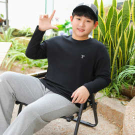 胖童男童长袖t恤春秋装大童加肥加大青少年春季打底衫纯棉上衣白T