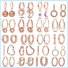 New Popular 925 Silver Earring Original Round Rose Gold Earr