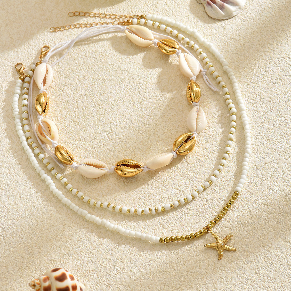 Shell Necklace Hot Selling Fashion New Beautiful Ocean Beach Style Set Bohemian White Rice Bead Collarbone_voghion.com