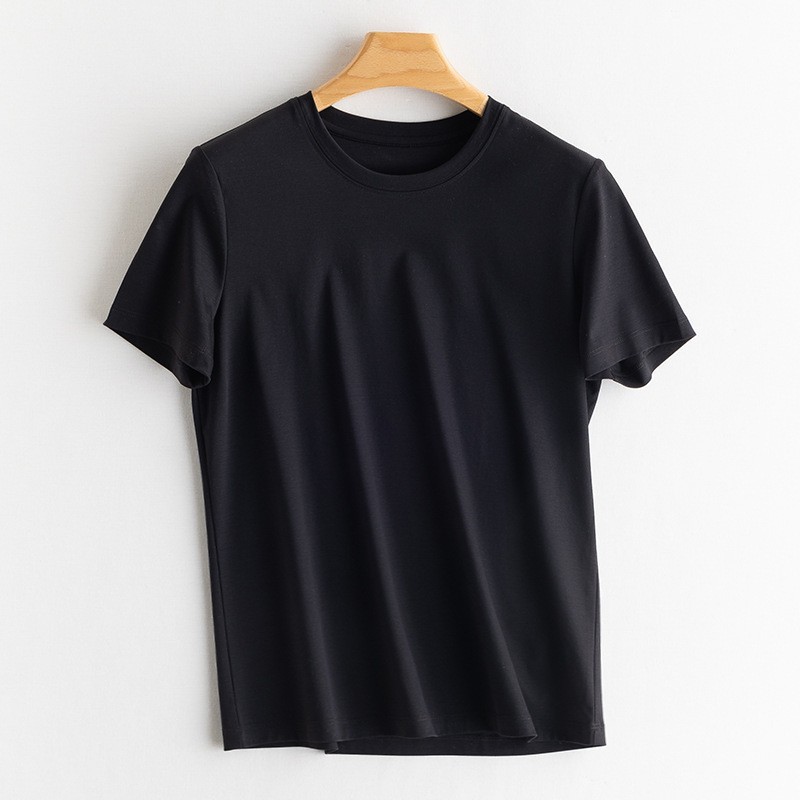 マルベリーシルクシルケットコットンアイスシルケットコットンラウンドネックシルク半袖男性と女性のTシャツ女性2025夏涼しく通気性|undefined