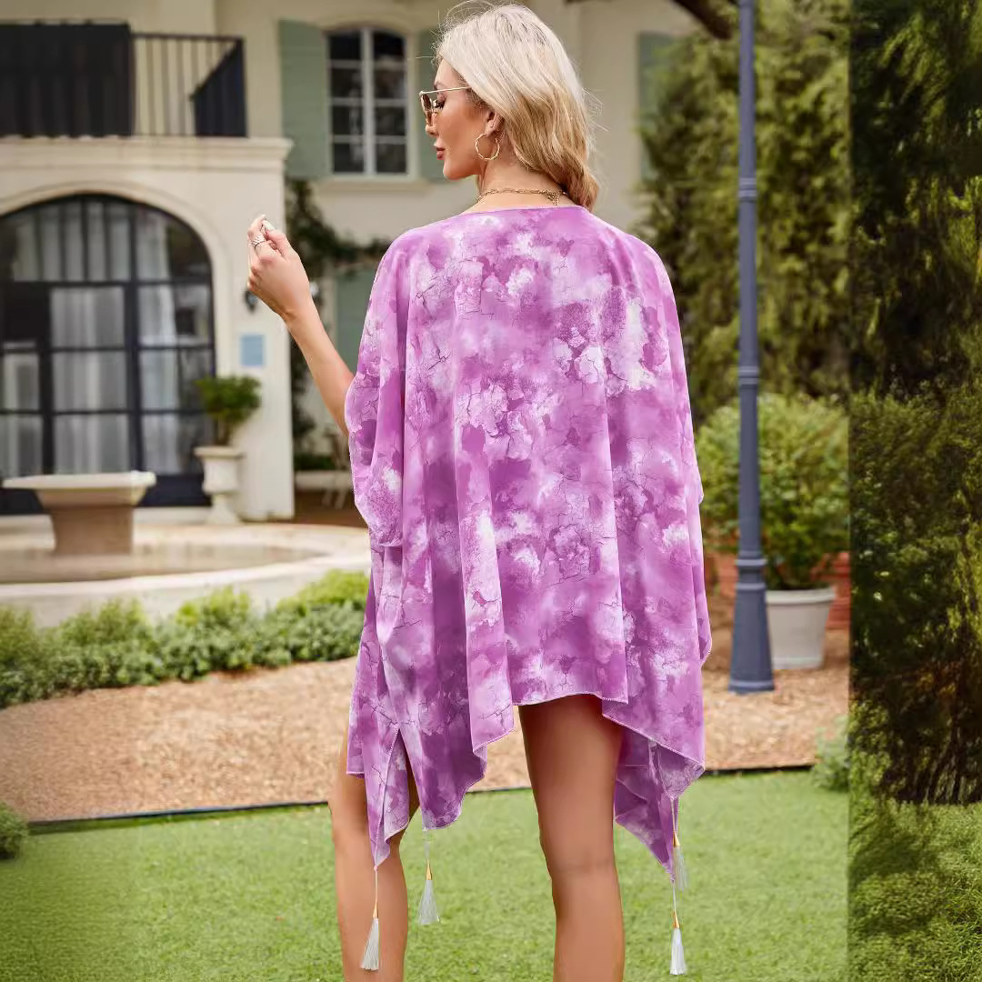Capa de Protección Solar con Flecos para Mujer de Poliéster, Ligera, para Playa y Vacaciones
