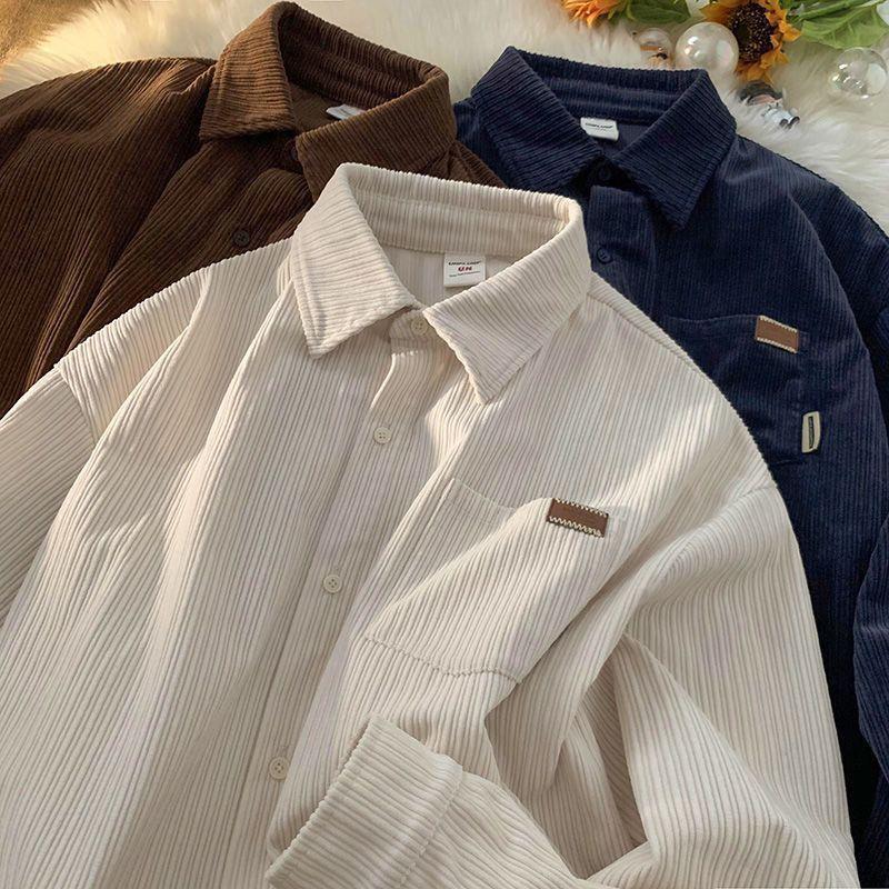Retro Corduroy Long-Sleeved Shirt Men's Preppy Style Autumn and Winter New Loose Trendyy Brand Casual Couple Jacket