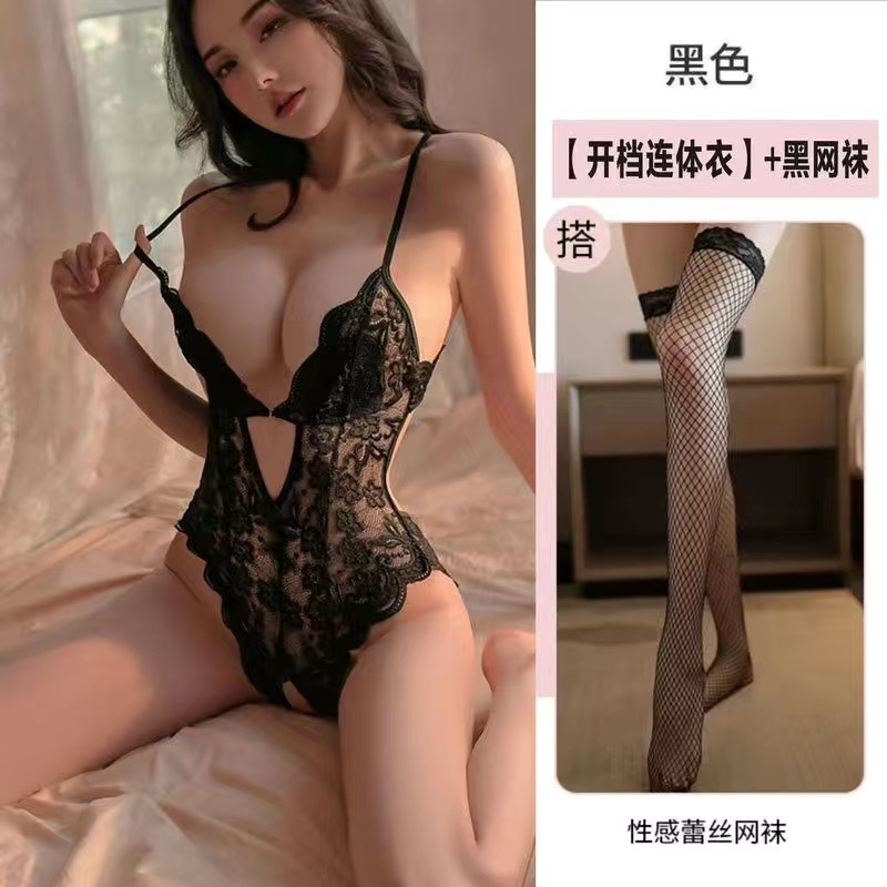 블랙[가슴 패드 없음] + 블랙 망사 스타킹