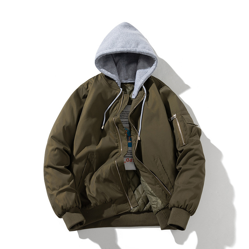 Fashionable Brand Ma1 Air Force Bomber Jacket Men's Couple Hooded Baseball Uniform Autumn and Winter Printed Logo Pure Color Jacket Trendy
