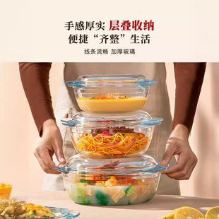 High Borosilicate Glass Crystal Pot Microwave Heating Bowl Heat-Resistant Glass Pot Baking Pan Oven Steamed Egg Bowl with Lid