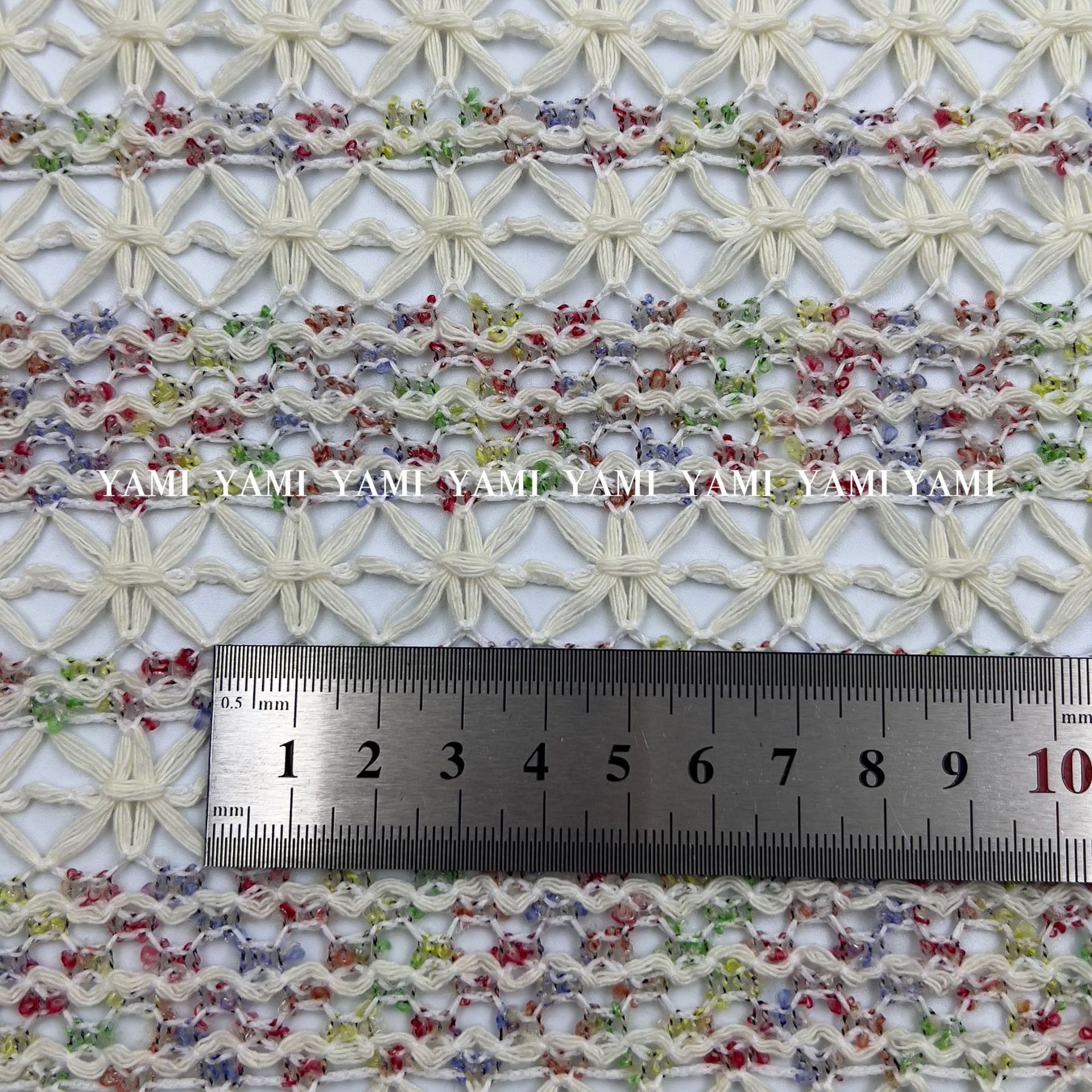 Hilo de color de algodón poliéster a rayas, hilo de arroz tejido a ganchillo, hilo de punto teñido con hilo, malla de encaje jacquard, material de vestido, tela