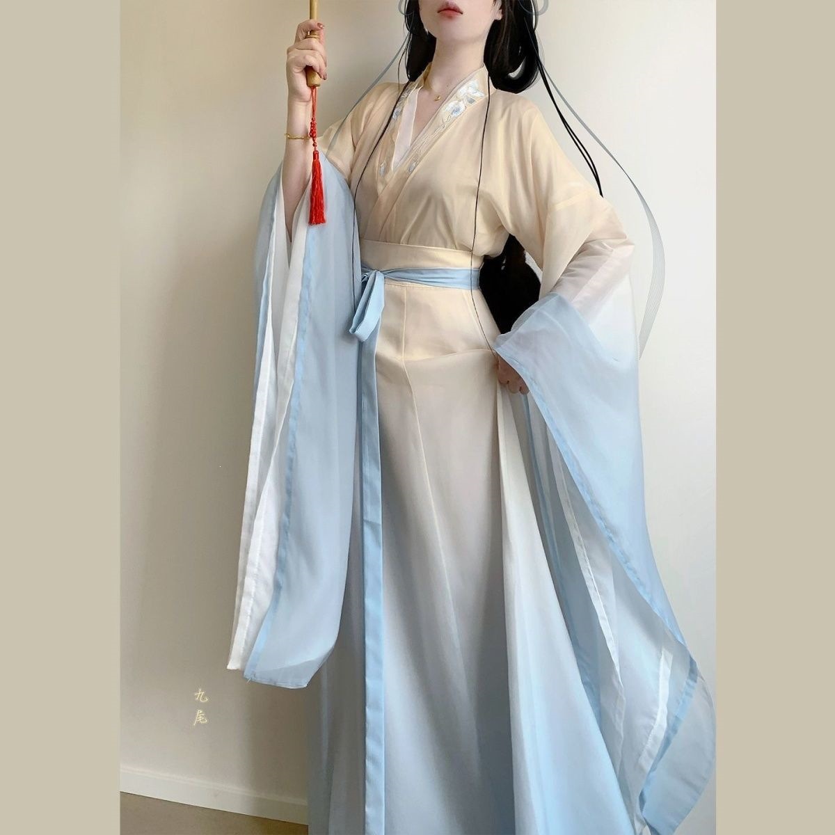 2026新款魏晋风汉服南北朝多巴胺叠穿显瘦修身齐腰儒裙大袖开衫