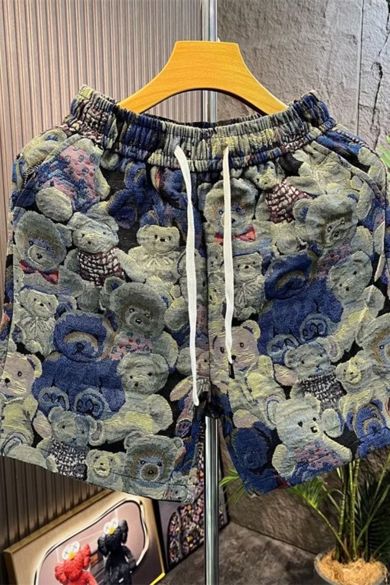 Summer Loose Fitting Printed Bear Couple Shorts Men's Casual Five Point Sporty Trendy Beach Sportswear_viptrois.com