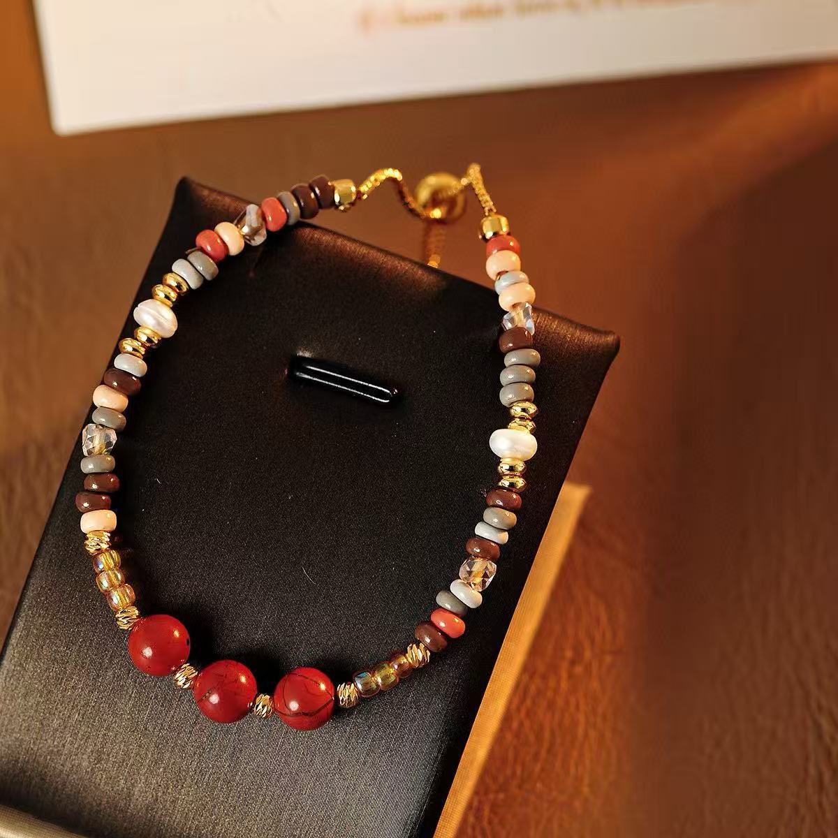 New Chinese Style Red Agate Beaded Bracelet for Women Red Good Luck Stacking Ins Niche Design High-End Jewelry