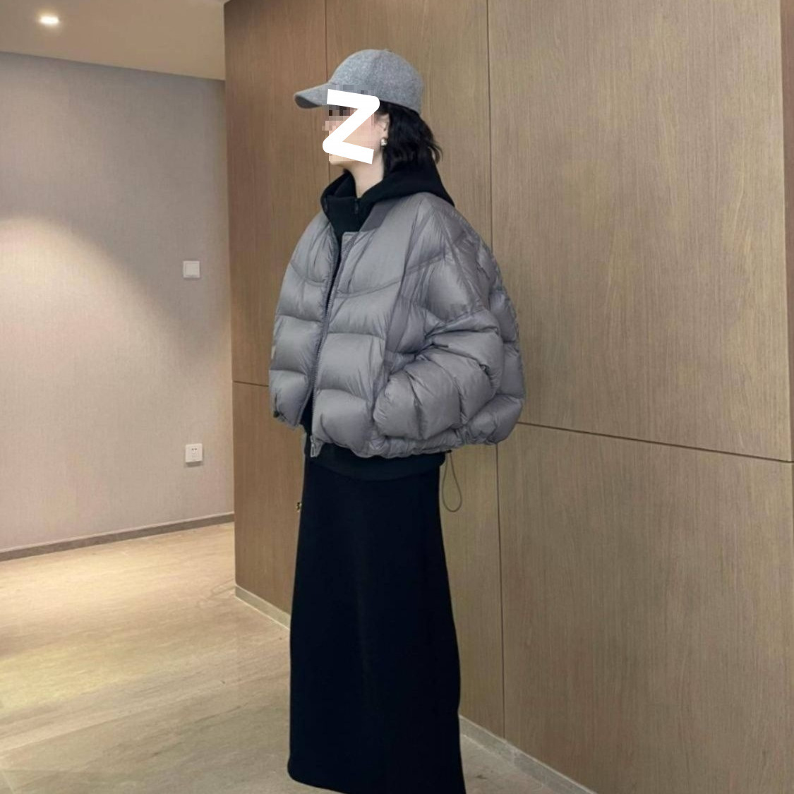 棒球羽绒服女冬季新款拼接轻薄极简小众设计显瘦白鸭绒外套潮灰色