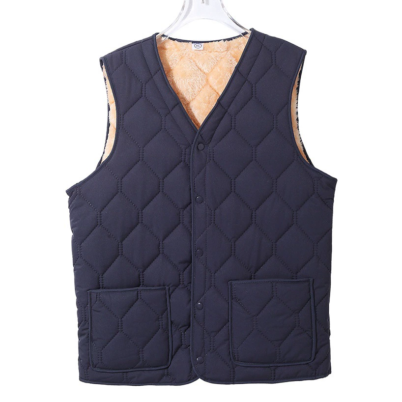 Мужской хлопковый жилет с флисовой подкладкой, утолщенный для тепла, подходит для мужчин среднего и старшего возраста, универсальный и морозостойкий, с объемными накладными карманами.