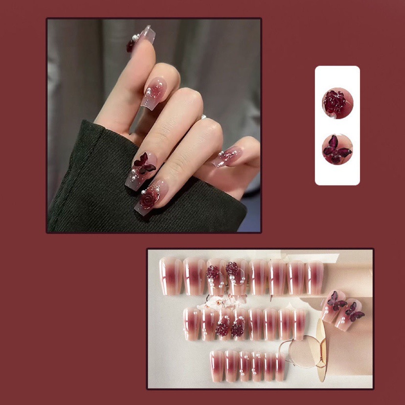 Esmalte de Uñas Adhesivo Yiyiwu, Color Salsa de Ciruela, Puntas de Uñas, Producto Terminado al por Mayor, Pegatinas de Uñas Reutilizables, Tipo Adhesivo