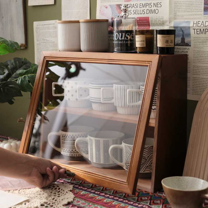 Desktop Coffee Cup Storage Box Mark Tea Set Display Cabinet Water Cup Retro Wooden Storage Rack Cup Shelf Desktop Coffee Cup Storage Box Mark Tea Set Display Cabinet Water Cup Retro Wooden Storage Rack Cup Shelf