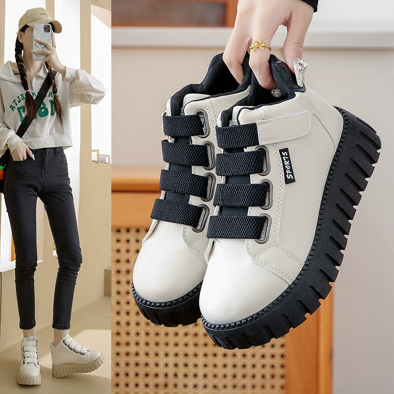 Женские белые кроссовки 2025 года, осенние новинки в корейском стиле, повседневные высокие универсальные кроссовки для студенток, уличный стиль YB9025